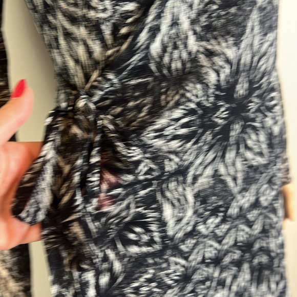 Fuzzi Sheer Mesh Black and White Abstract Print Whimsigoth Y2K Wrap Dress - Picture 5 of 11